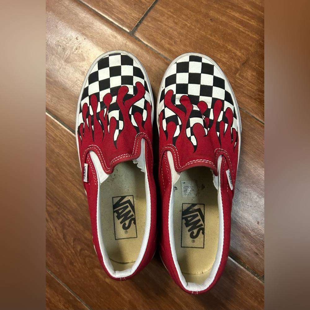 Vans Custom Slip-On Checkerboard Flame Red & Whit… - image 8